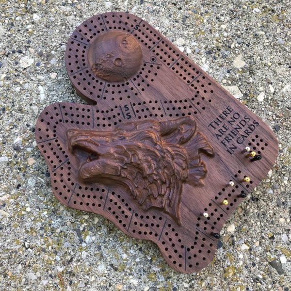 Carved Wolf Cribbage Board - Image 2