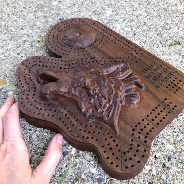 Carved Wolf Cribbage Board - Image 3