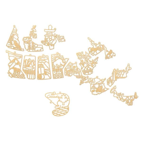 A set of beautifully illustrated ornaments representing each province and territory of Canada. Each ornament features unique regional icons, including landscapes, official birds, and flowers, designed in the distinct shape of its province or territory. Handcrafted in a home studio, these ornaments celebrate the diverse beauty of Canada and make a perfect gift for any proud Canadian. Collect the full set or choose favorites to showcase the spirit of Canada.