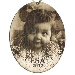 Laser Engraved photo ornament on wood