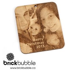 Laser Engraved photo ornament on wood