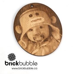 Laser Engraved photo ornament on wood
