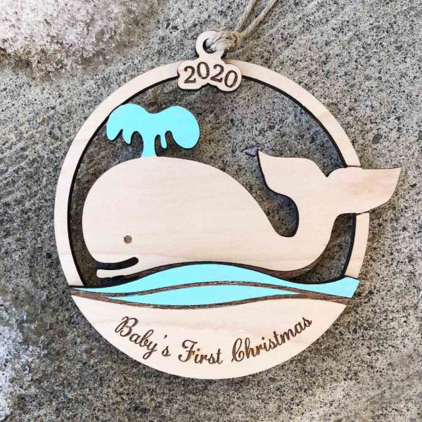 baby whale laser cut ornament