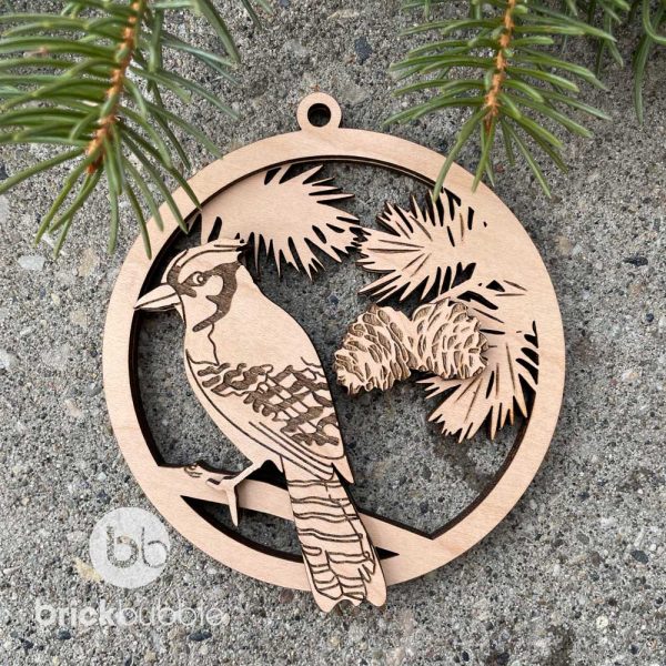 wood blue jay ornament