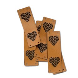 Heart graphic brim fold leather tags